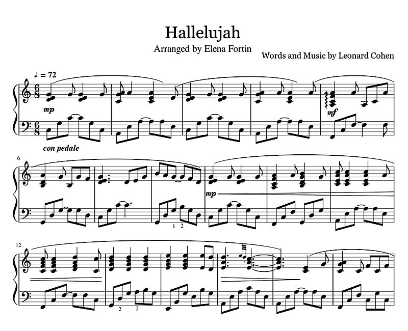 Hallelujah sample sheet music