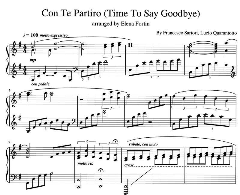 Con Te Partirò - Time To Say Goodbye Sheet Music Sample