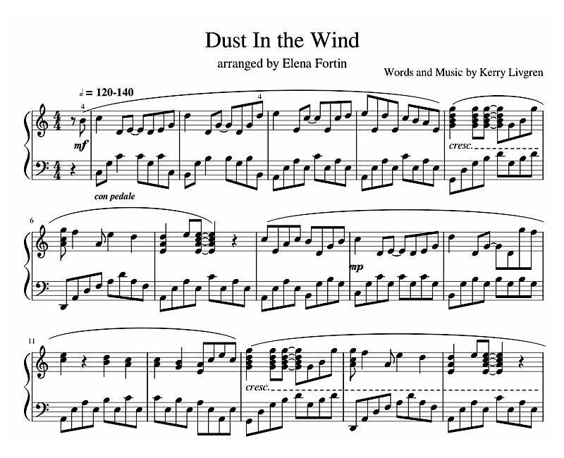 Dust In The Wind Sample Sheet Music