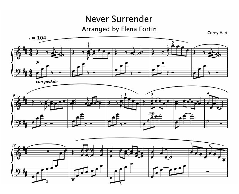 Never Surrender Sheet Music Sample