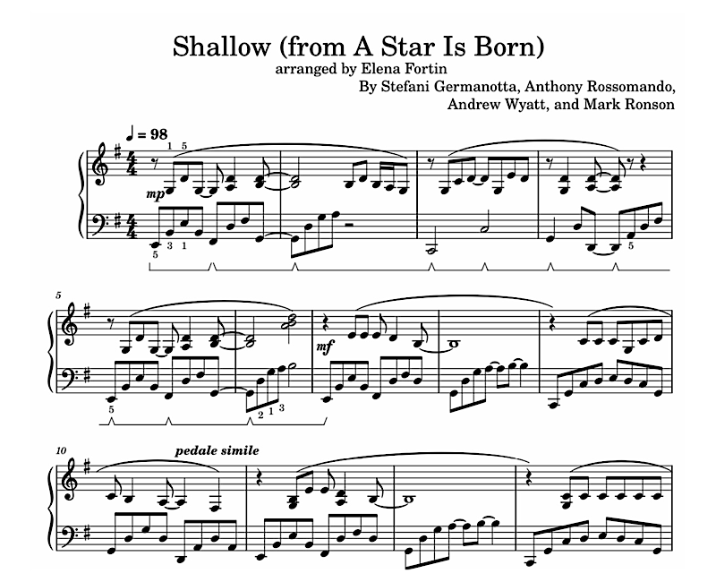 Shallow Sheet Music Sample