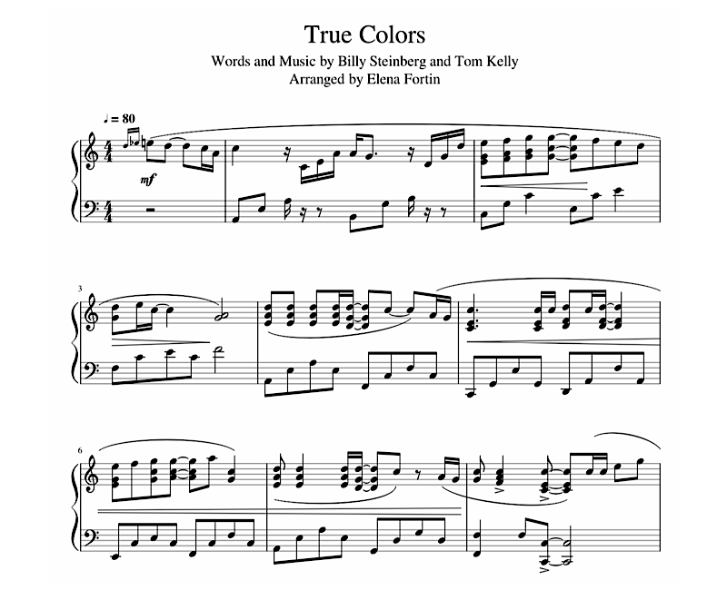 True Colours Sheet Music Sample