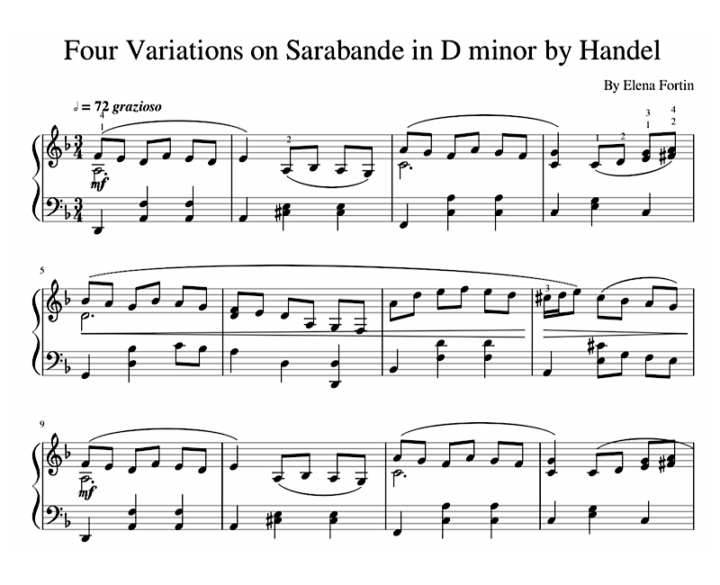 Four Variations on a Sarabande by Handel Sheet Music Sample