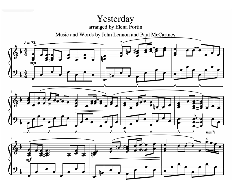 Yesterday Sheet Music Sample